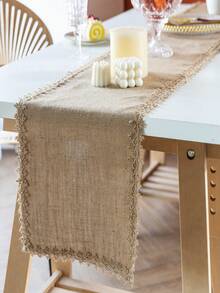 1 pièce Chemin de table en jute rétro, pour restaurant, fête, rassemblement, couverture de table à manger de vacances, décoration d'hôtel, auberge - Kaki - Voir 15