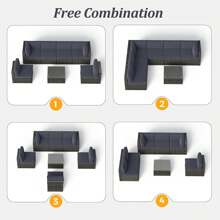 Revamped 7-Piece Modular Outdoor Wicker Sectional Set With Dark Grey Finish & Included Coffee Table For Porch, Balcony & Backyard - 藏蓝色 - 查看 10
