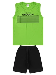 Youth Boy Summer Set Tank Top T-Shirt And Sweatpants - Lime Green - View 1