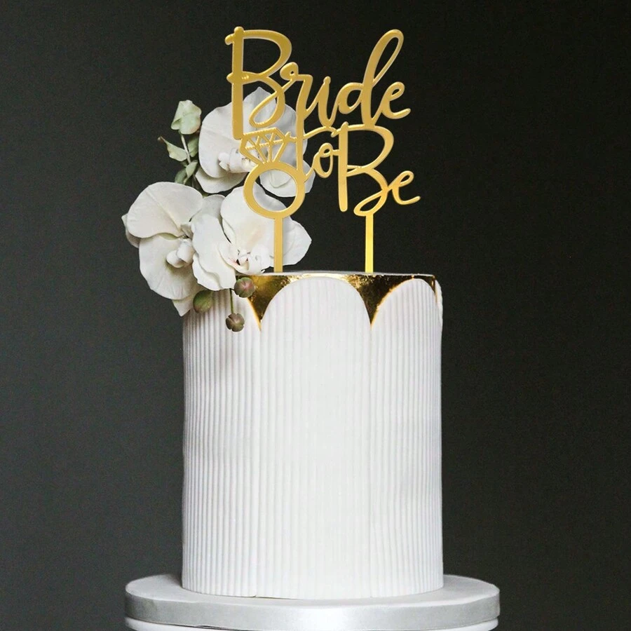 3 piezas Decoración para tarta de boda de novia dulce dorada para boda, compromiso, fiesta nupcial - Dorado - Ver 1