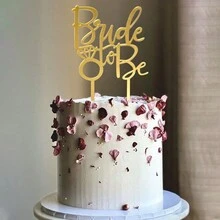 3 piezas Decoración para tarta de boda de novia dulce dorada para boda, compromiso, fiesta nupcial - Dorado - Ver 2