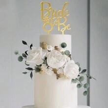3 piezas Decoración para tarta de boda de novia dulce dorada para boda, compromiso, fiesta nupcial - Dorado - Ver 3