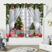 2 Pezzi Set di Tende Oscuranti, Sfondo Natalizio, Tende Decorative Artistiche Natalizie, Oscuranti, Isolanti Termici, Isolanti Acustici, Adatti per Camere da Letto per Adulti, Soggiorni, Balconi, Divisori Decorazioni Natalizie - HQQ-DKCL0007 - Visualizzare 4