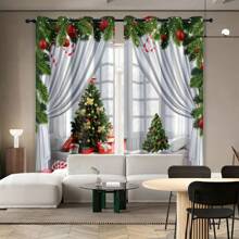 2 Pezzi Set di Tende Oscuranti, Sfondo Natalizio, Tende Decorative Artistiche Natalizie, Oscuranti, Isolanti Termici, Isolanti Acustici, Adatti per Camere da Letto per Adulti, Soggiorni, Balconi, Divisori Decorazioni Natalizie - HQQ-DKCL0007 - Visualizzare 5