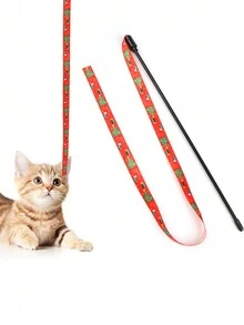 Long Stick Christmas Teasing Cat Stick Cat Toy Biting Ribbon Interactive Deboredom Strip Christmas Ribbon Teasing Cat Stick - 1 Piece - Red - View 1