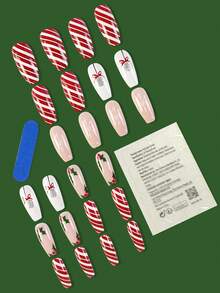 4 包（96 件）圣诞渐变粉色按压指甲，混合几何条纹雪花小鹿星形指甲，带花朵闪亮闪光设计长杏仁和棺材胶指甲套装，带粘性标签指甲锉，适合女士 - Follow Your Heart - 查看 4