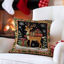 1 vỏ gối trang trí Giáng sinh hình con nai ren cổ điển có quà tặng, 45*45CM nhung mềm màu đào in một mặt, dùng cho tiệc trang trí trong nhà, vỏ gối quà tặng - Nhiều màu - Xem 4