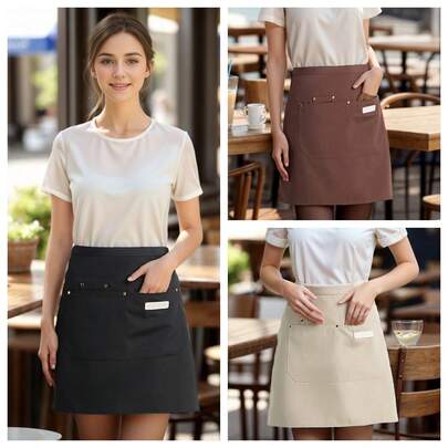 1 pieza Delantal impermeable de cintura para cocina, camarero de hotel y restaurante, cafetería, delantal de lona retro para mujeres en la cocina, restaurante, bar