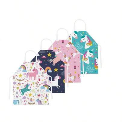 1/2/4 Piezas Delantales para Niños, Delantal de Estilo de Unicornio de Dibujos Animados para Niños y Niñas para Cocinar, Hornear, Arte, Pintura, Jardinería, Regalos de Navidad, Favores de Fiesta