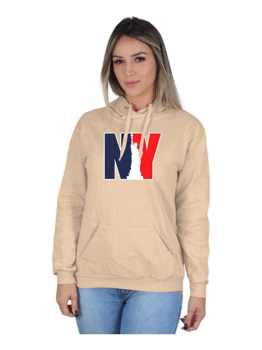 Women's Sweatshirt New York Statue Of Liberty Cold Weather Top - Màu be - Xem 1