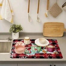 1 tấm thảm lau chân bếp bằng sợi siêu mịn siêu thấm hút, thảm lau chân bếp hình đồ thủy tinh và đồ uống theo chủ đề Giáng sinh, thảm lau chân bếp - Nhiều màu - Xem 4