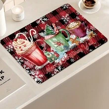 1 tấm thảm lau chân bếp bằng sợi siêu mịn siêu thấm hút, thảm lau chân bếp hình đồ thủy tinh và đồ uống theo chủ đề Giáng sinh, thảm lau chân bếp - Nhiều màu - Xem 6