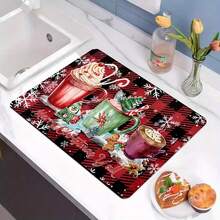 1 tấm thảm lau chân bếp bằng sợi siêu mịn siêu thấm hút, thảm lau chân bếp hình đồ thủy tinh và đồ uống theo chủ đề Giáng sinh, thảm lau chân bếp - Nhiều màu - Xem 7