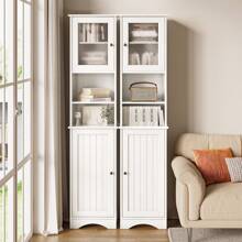 Asofer 67.1"H Bathroom Storage Cabinet With Adjustable Shelves, 2 Doors For Bathroom, Kitchen, Living Room, White - White - View 10