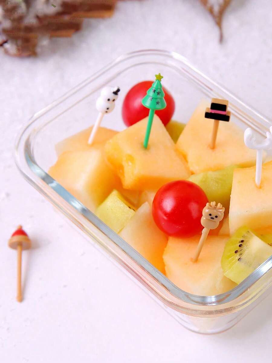 Set de 4 piezas de tenedores en forma de árbol de Navidad, de plástico de colores brillantes, tenedores creativos y lindos para decoración de comida, colores aleatorios - Multicolor - Ver 1