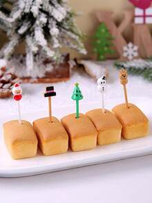 Set de 4 piezas de tenedores en forma de árbol de Navidad, de plástico de colores brillantes, tenedores creativos y lindos para decoración de comida, colores aleatorios - Multicolor - Ver 4