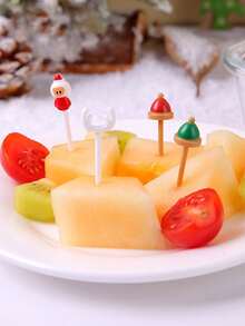 Set de 4 piezas de tenedores en forma de árbol de Navidad, de plástico de colores brillantes, tenedores creativos y lindos para decoración de comida, colores aleatorios - Multicolor - Ver 5