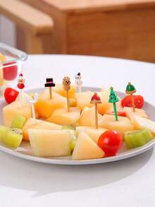 Set de 4 piezas de tenedores en forma de árbol de Navidad, de plástico de colores brillantes, tenedores creativos y lindos para decoración de comida, colores aleatorios - Multicolor - Ver 6