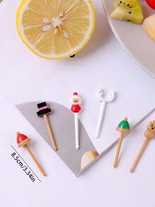 Set de 4 piezas de tenedores en forma de árbol de Navidad, de plástico de colores brillantes, tenedores creativos y lindos para decoración de comida, colores aleatorios - Multicolor - Ver 2