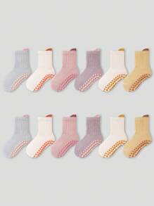 6 双卡通婴儿地板袜幼儿防滑室内袜子适合男孩和女孩，适合日常生活 - 彩色 - 查看 4