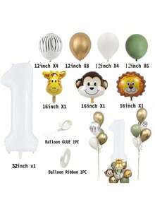 28pcs Cartoon Animal Number Balloons Birthday Balloons Set - Multicolor - View 2