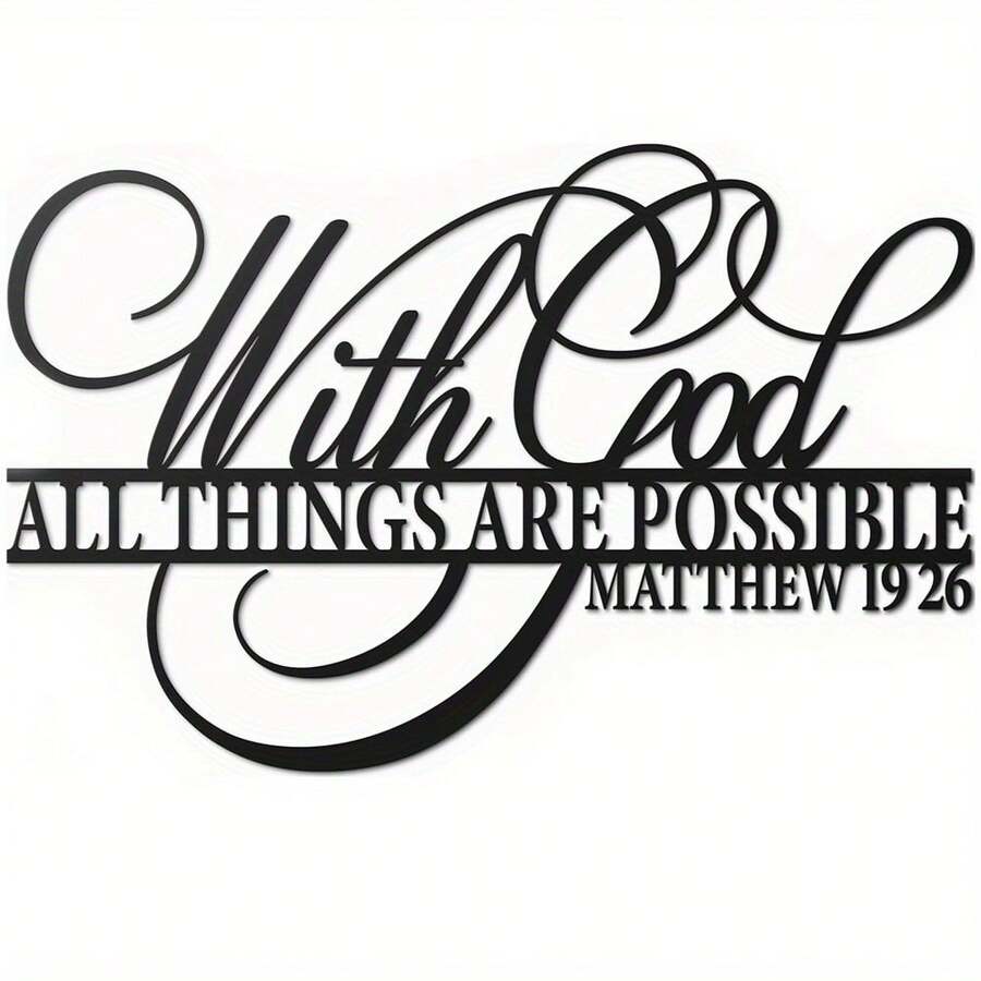 With God All Things Are Possible Sign Metal Wall Decor, 18"X12" Inch Religious Scripture Black Christian Bible Verses Everthing Is Possible With God Bibical Wall Hanging Decoration