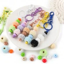 全新57pcs/箱毛絨覆蓋的球形小圓鏤空珠子套裝包，適用於首飾手工製作DIY毛球吊墜項鍊耳環 - 顏色2 - 查看 3