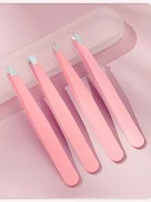 一套不锈钢粉色眉夹镊子，用于去除眉毛毛发，直头和斜头，双眼皮贴，黑色不锈钢尖头眉毛去除镊子 - 彩色 - 查看 1