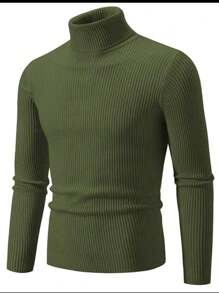 Men's Ribbed Turtleneck Sweater - 軍綠色 - 查看 1