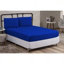 Queen Size 3 Pieces Plain Fitted Sheet Set With Elastic Immediate Shipping - Royal Blue - View 2