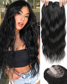 Megito Hair Toppers For Women 20inch Wavy Hair Toppers For Women Toppers Hair Pieces For Women With Thinning Hair Synthetic Wig Clip In Hair Topper Wiglets With Fringe Bang Add Hair Volume - 黑色 - 查看 1