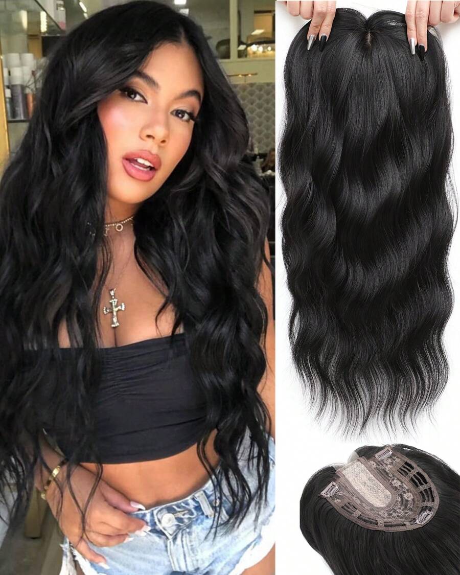 Megito Hair Toppers For Women 20inch Wavy Hair Toppers For Women Toppers Hair Pieces For Women With Thinning Hair Synthetic Wig Clip In Hair Topper Wiglets With Fringe Bang Add Hair Volume - 黑色 - 查看 1