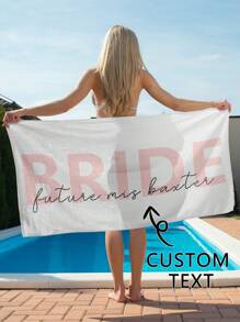 1pc Custom Bride And Bridesmaid Beach Towels Plush, Microfiber Terry Cloth Bride Tribe Bach Towels Summer Holiday Bathroom Decor Travel Essentials Travel Accessories Beach Essentials,Dorm Essentials,Customized Beach Towels,Home Refresh - Multicolor - View 1