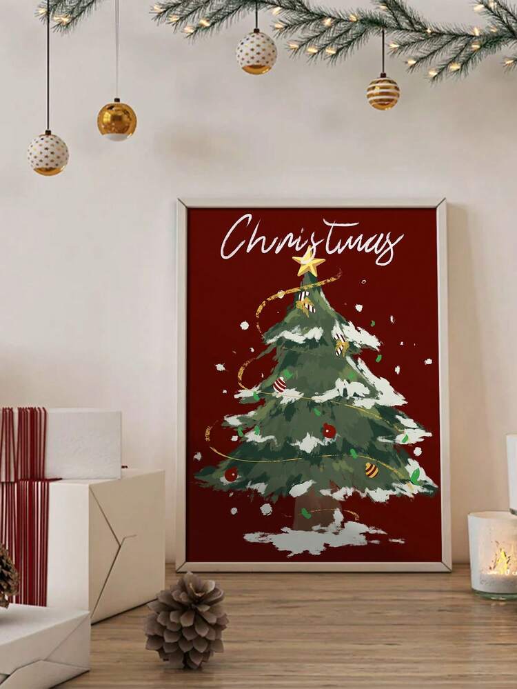 圣诞树圣诞老人图案墙壁艺术画适用于卧室和客厅装饰 - 彩色 - 查看 4