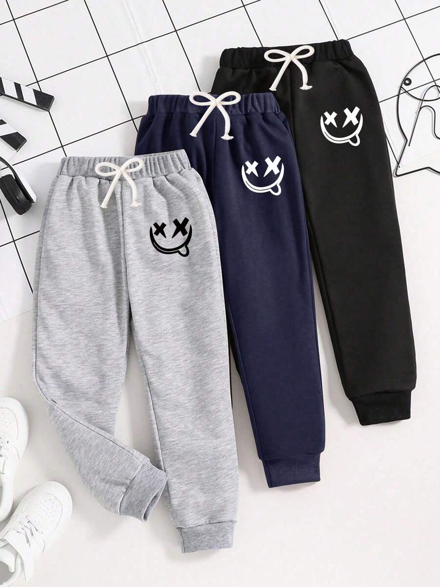 3 件套 Tween 男童笑脸印花运动裤套装 - 彩色 - 查看 1