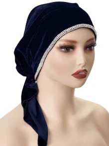1pc Women's Autumn/Winter New Velvet Polyester Fiber Rhinestone Chain Versatile Headscarf/Bath/Sleep Cap, Luxury Fashion Design