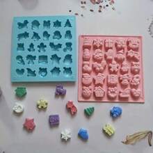 25连圣诞巧克力饼干硅胶模具糖果布丁甜品模具蛋糕烘焙用具圣诞装饰品圣诞装饰圣诞礼物圣诞派对用品 - 彩色 - 查看 1