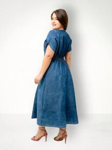 Flared Midi Jeans Dress - 藍色 - 查看 3