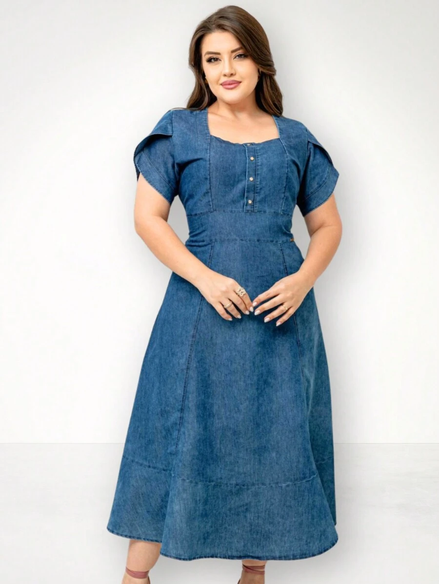 Flared Midi Jeans Dress - 藍色 - 查看 1