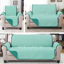 Set Of 3 Living Room Protectors - Double-Sided Quilted - Teal Blue - View 2