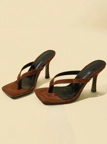 经典简约条纹人字拖高跟凉鞋，适合女士春夏穿搭 - 棕色 - 查看 5