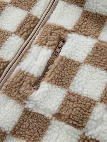 CILKOO Khaki Checkered Lapel Winter Women's Jacket Vest