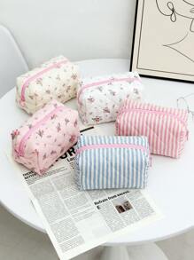 1PC Túi đựng đồ trang điểm chần bông sọc hồng đẹp, Túi đựng đồ trang điểm họa tiết sọc hai màu cổ điển, Vải lót kẻ caro màu hồng, Túi đựng đồ trang điểm du lịch thời trang xách tay, Đa chức năng, Túi đựng mỹ phẩm đơn giản, Túi đựng đồ dung tích lớn, Thích hợp đựng ví, Son môi, Băng vệ sinh, Chìa khóa, v.v., Túi đựng đồ vệ sinh dễ thương, Túi đựng đồ du lịch, Thích hợp cho phụ nữ, trẻ em gái, học sinh, Quà tặng - Bụi hồng - Xem 3