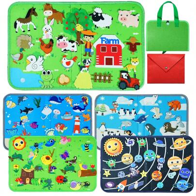 Foldable Farm Animals Felt Storyboard Set, Kindergarten Storytelling Early Education Interactive Game Kit, Car Airplane Travel Toys, Birthday Gift