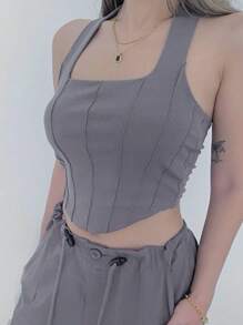 Cropped Corset V-Neck Corset With Padded Cups Summer Launch - Xám - Xem 1