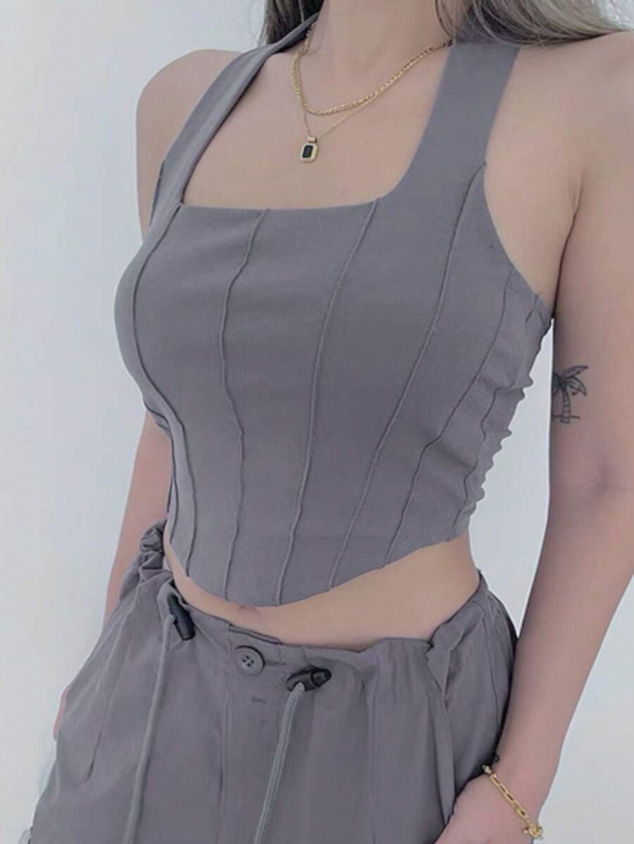 Cropped Corset V-Neck Corset With Padded Cups Summer Launch - Xám - Xem 1