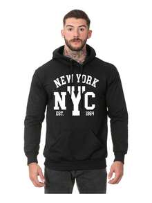 Men's Sweatshirt Flannel Cold Weather Top Nyc New York - 黑色 - 查看 1