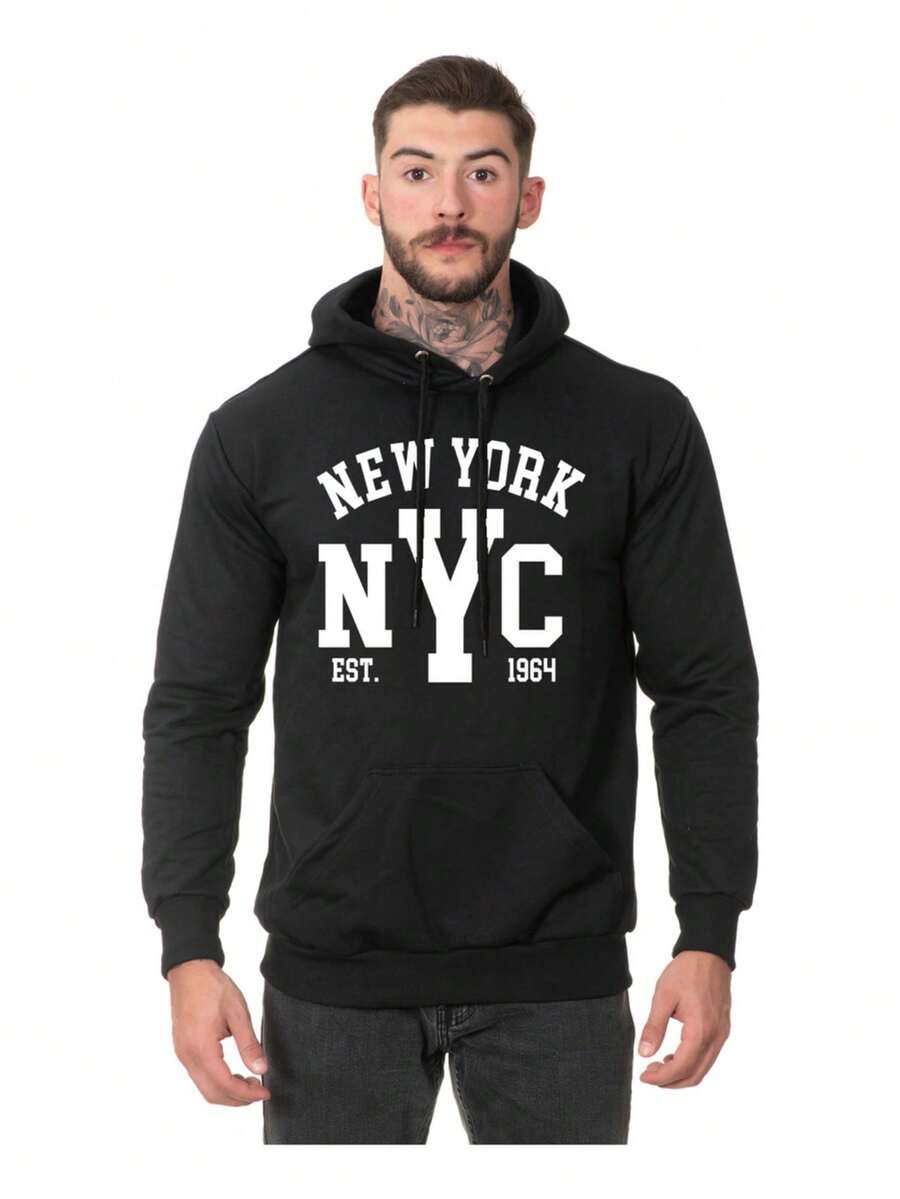 Men's Sweatshirt Flannel Cold Weather Top Nyc New York - 黑色 - 查看 1