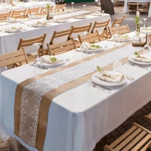 1pc Decorative Lace Linen Tablecloth, Farmhouse Style, 30 X 275cm, Suitable For Daily Meals, Weddings, Parties And Holiday Home Decor - Middle Lace Table Runner - View 3