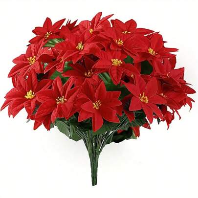 1/2/4 Pieces 13in Poinsettia Artificial Poinsettia Flowers, 7 Heads Red Christmas Flowers, Fake Shrub Poinsettia Flowers For Home Christmas Tree Table Wedding Decoration Home Decoration